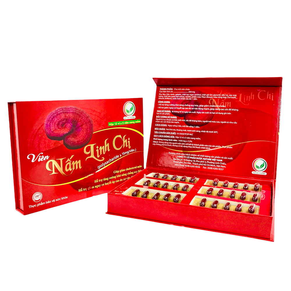 Viên Nấm Linh Chi NATURE PHARMA (60 Viên/Hộp) - Chống Oxi Hóa - Tăng Sức Đề Kháng